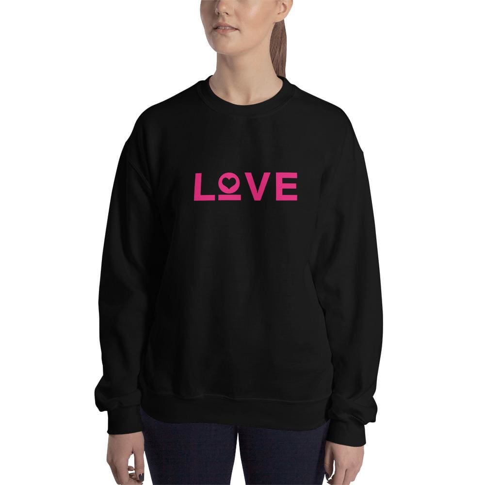 Women's crewneck sweatshirt in black with pink LOVE heart graphic