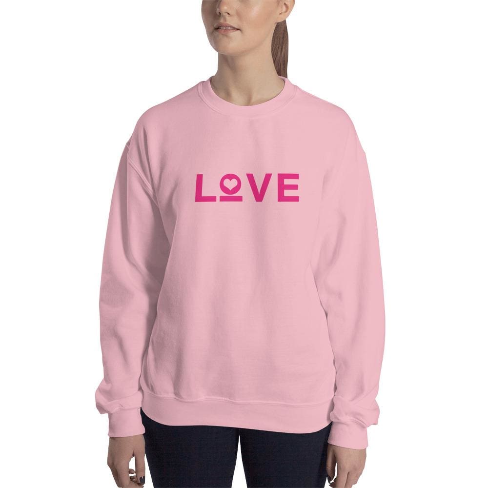 Women's crewneck sweatshirt in light pink with pink LOVE heart graphic