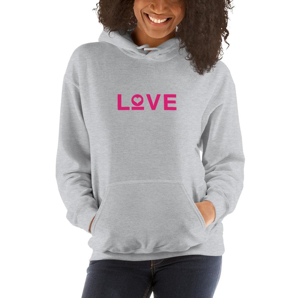 Light gray hoodie sweatshirt with Love heart graphic, front kangaroo pocket