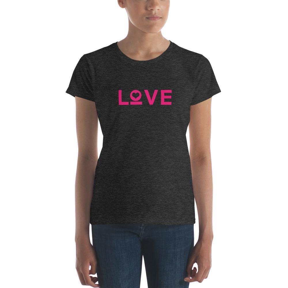 Women's Love graphic T-shirt in heather dark gray with pink 'Love' print