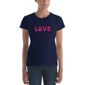 Women's Love graphic T-shirt, navy blue with pink 'Love' print