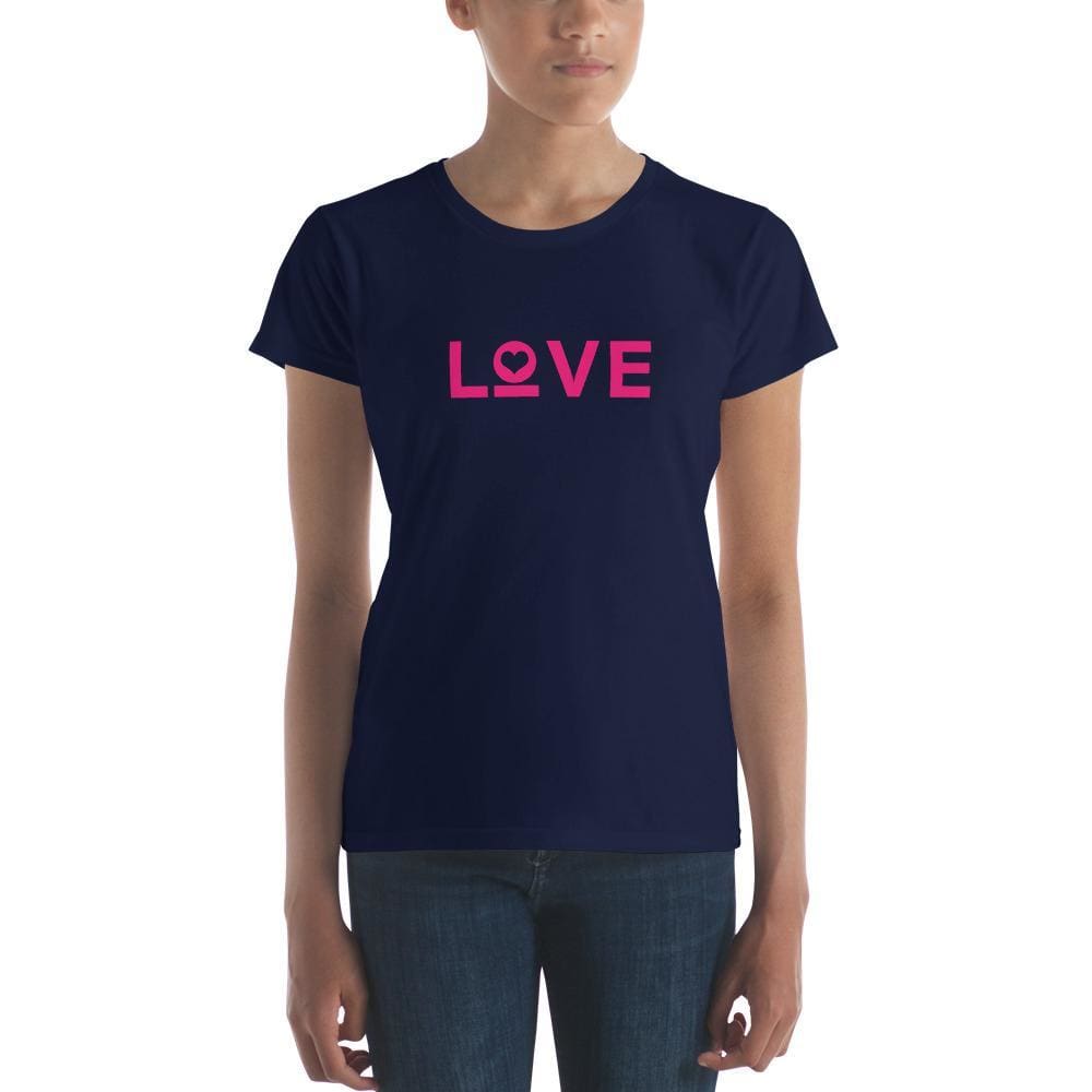 Women's Love graphic T-shirt, navy blue with pink 'Love' print