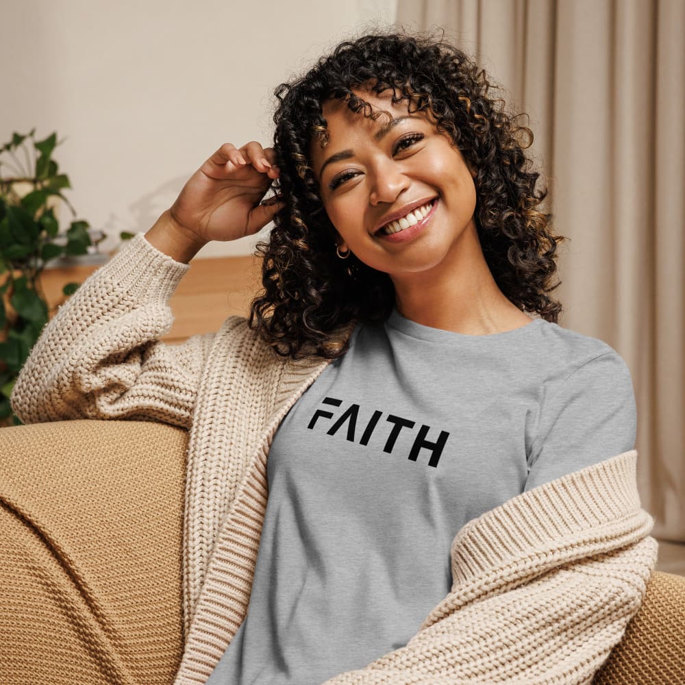 Heather grey women’s short-sleeve T-shirt with 'FAITH' front print