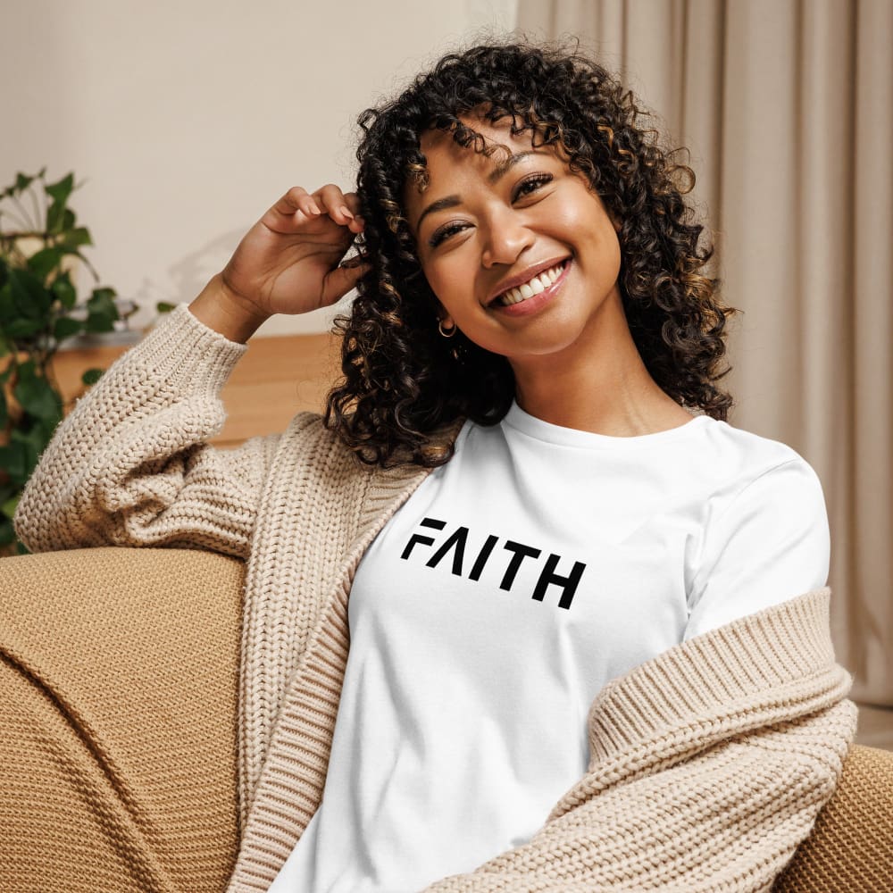 White women’s short-sleeve T-shirt with 'FAITH' front print
