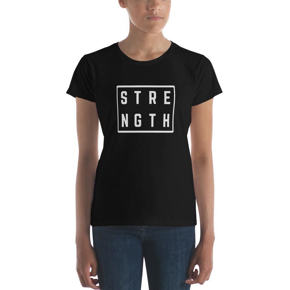 Women’s black graphic square logo T-shirt, crew neck, short sleeves
