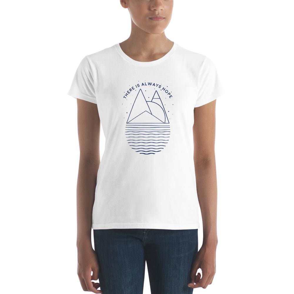 Women's short-sleeve crewneck T-shirt with front hope graphic, white with blue print