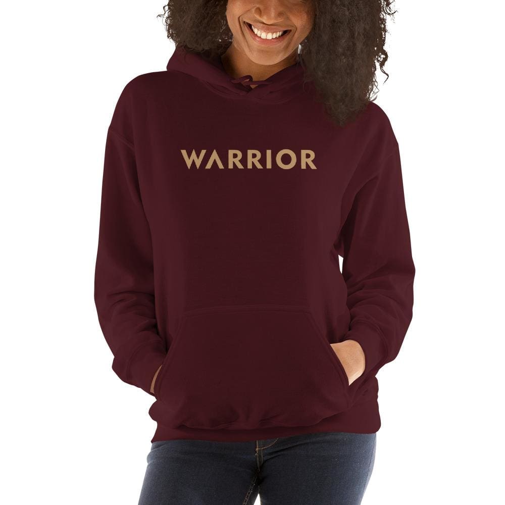 Maroon women’s warrior hoodie sweatshirt with hood and front pouch pocket