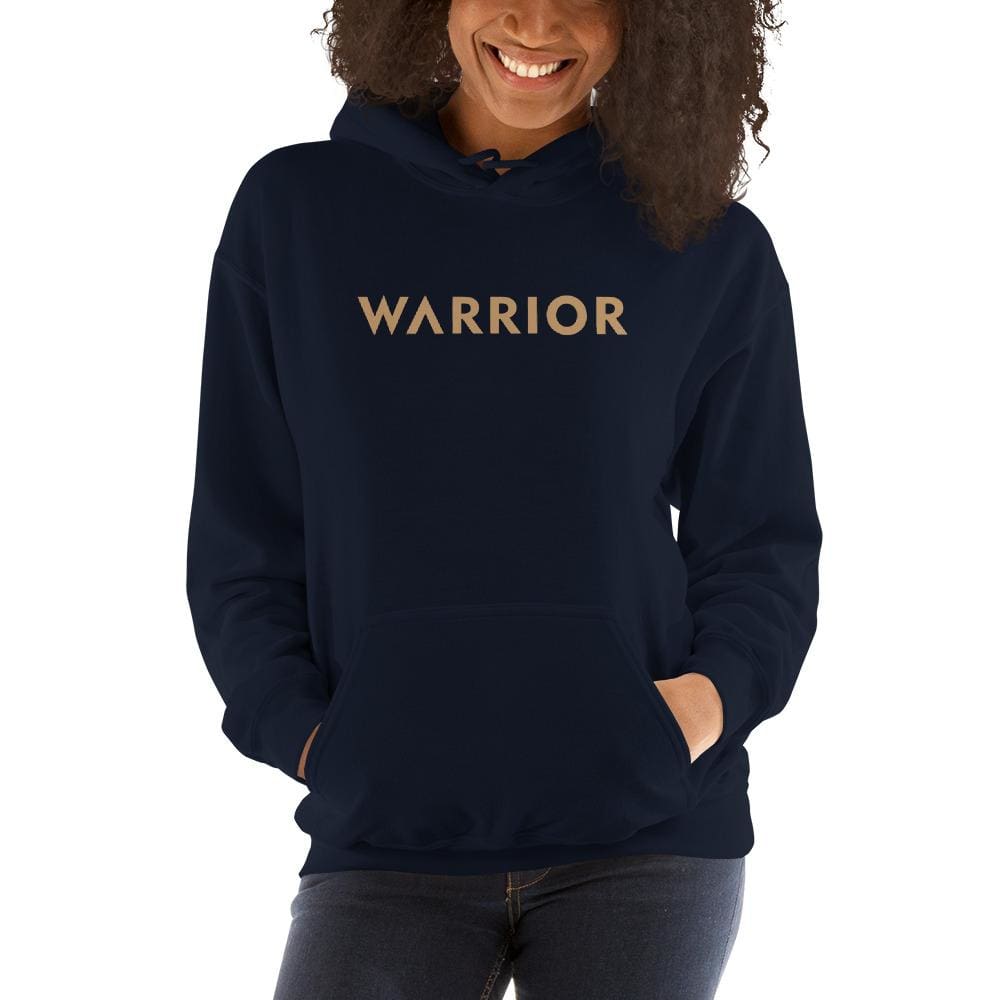 Navy women’s warrior hoodie sweatshirt with hood and front pouch pocket