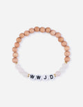 Wooden letter bead bracelet with round wood beads and WWJD alphabet beads
