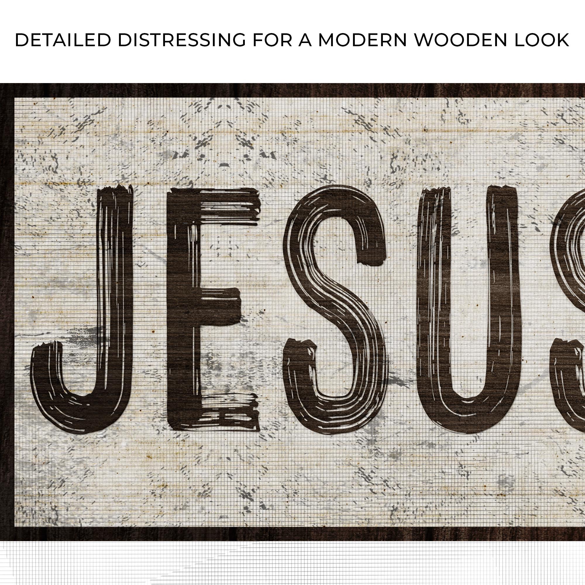 Close-up distressed “JESUS SAVES!” wall sign text and border